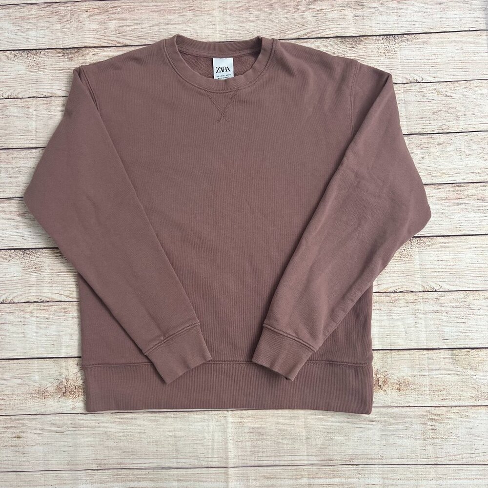 ZARA Rose Pink Crewneck Sweatshirt Size S Women's Pullover‎ Soft Cozy Casual